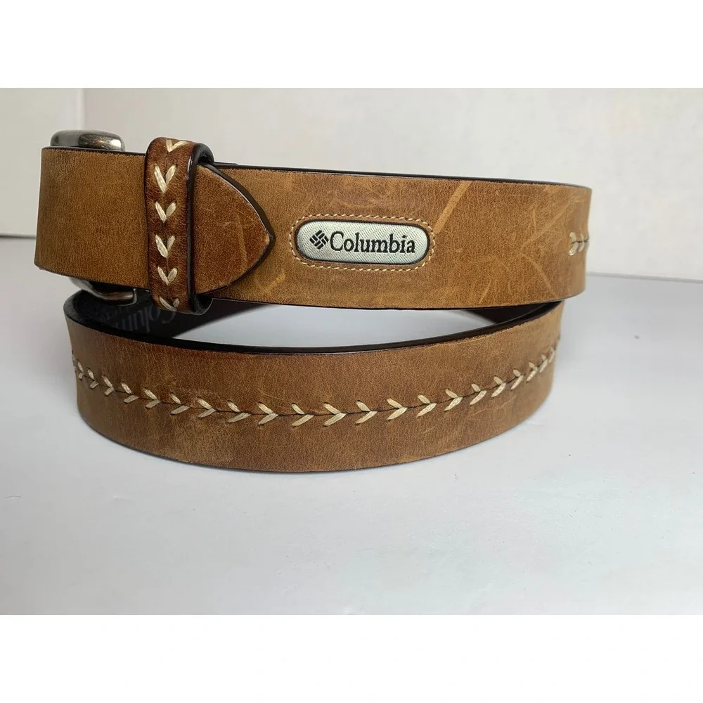 Columbia Mens Tan‎ Genuine Leather Whipstitch Belt Size 36 11C00274